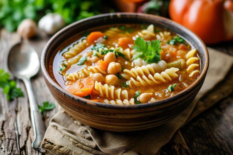 Sopa de grão-de-bico e macarrão