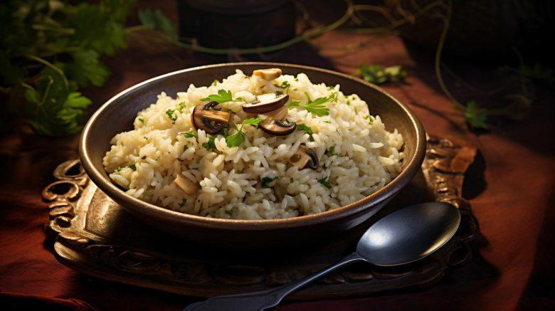 Arroz integral com cogumelos secos