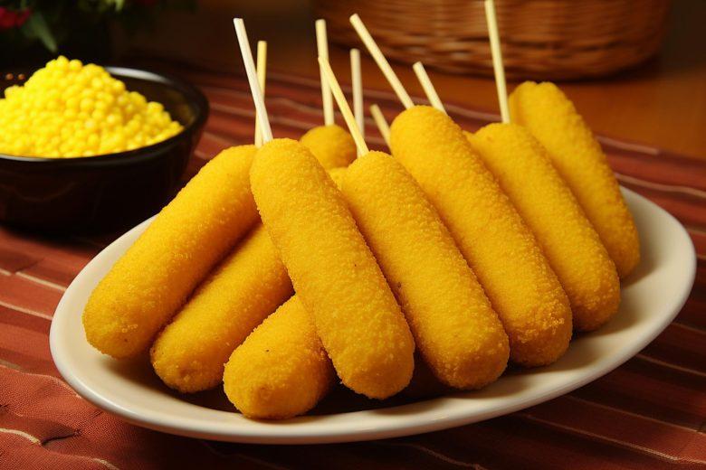 Salsichas empanadas no espeto