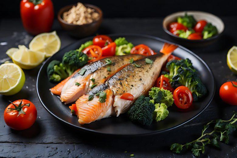 Peixe assado com legumes