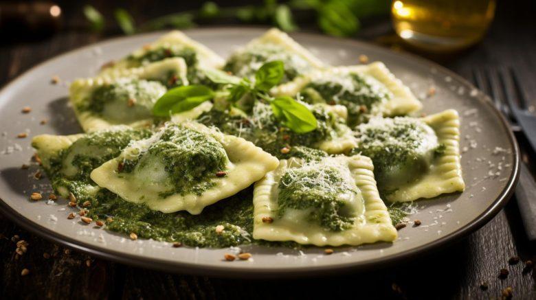 Raviole de gruyére ao pesto de alface