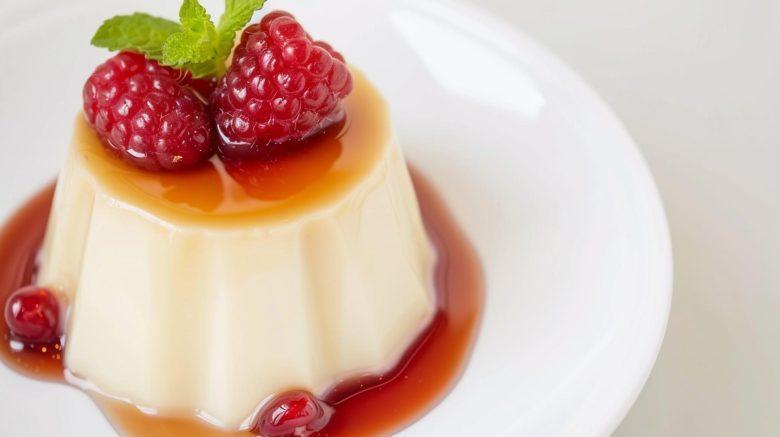Sobremesa panna cotta com coulis de framboesas