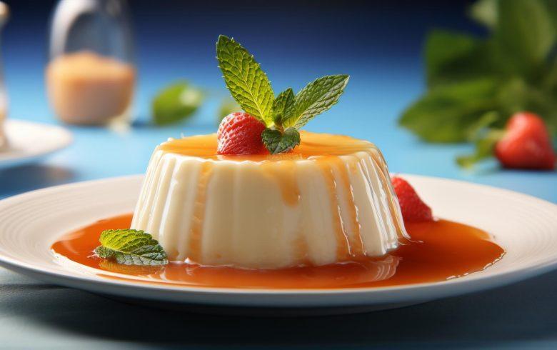 Pudim flan de maçã com molho de morango
