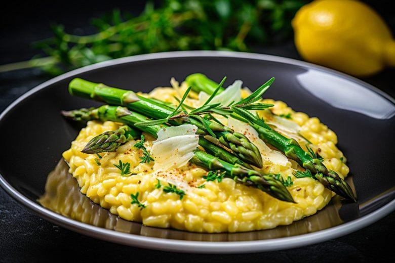 Risoto de champagne com aspargos frescos e açafrão