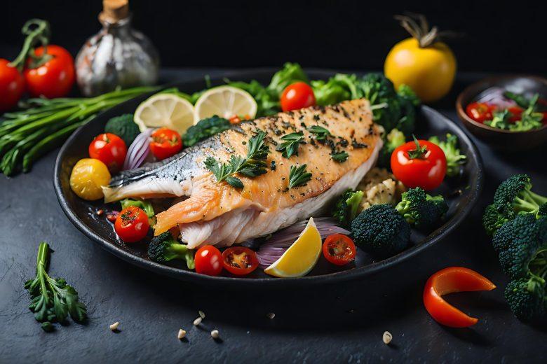 Peixe com legumes salteados