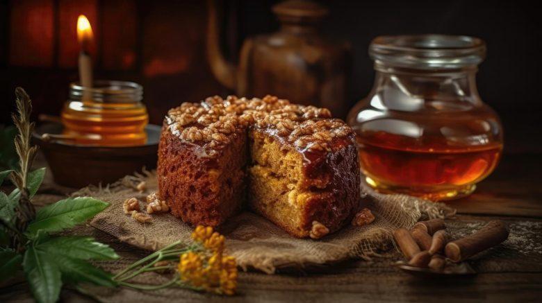 Bolo de mel com nozes