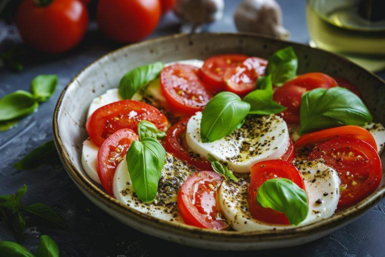 Salada caprese ao vinagrete de pesto