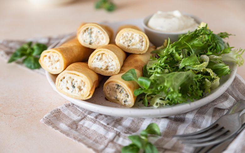 Crepes recheados com espinafres e bechamel