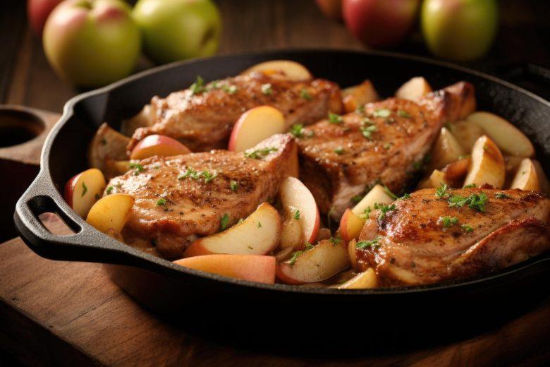 Bisteca de porco com maçã