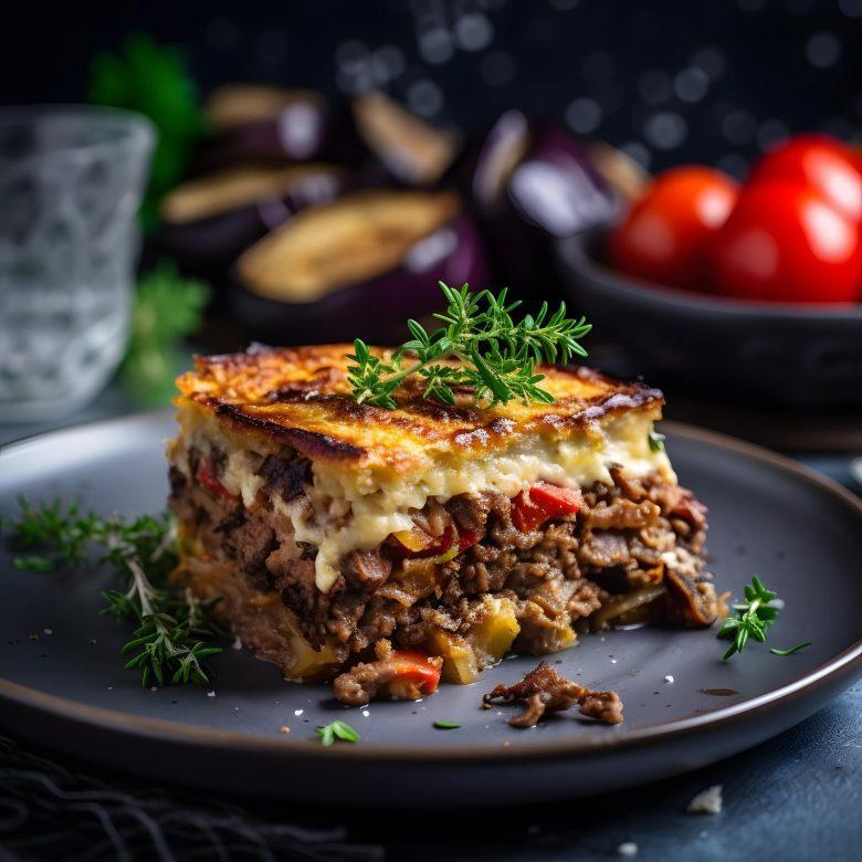 Gratin de beringela com carne (moussaka)