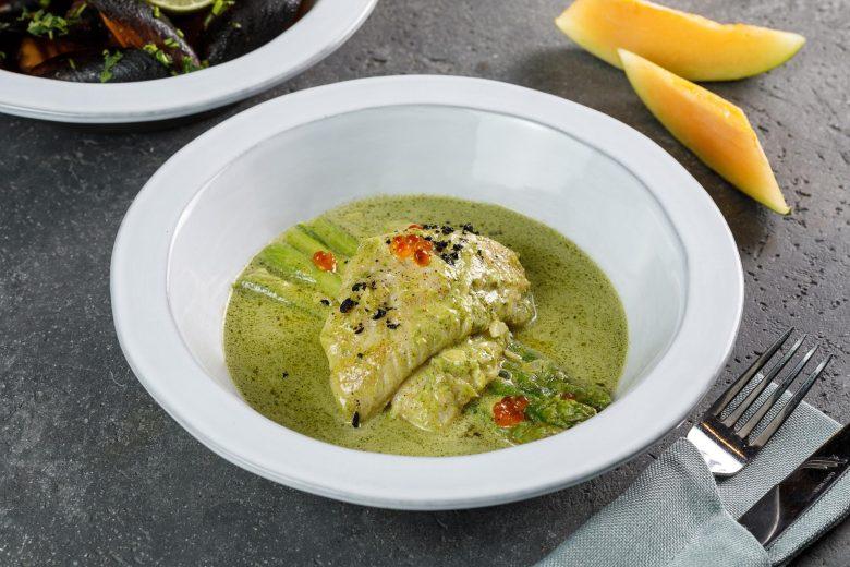 Bacalhau com creme de aspargos