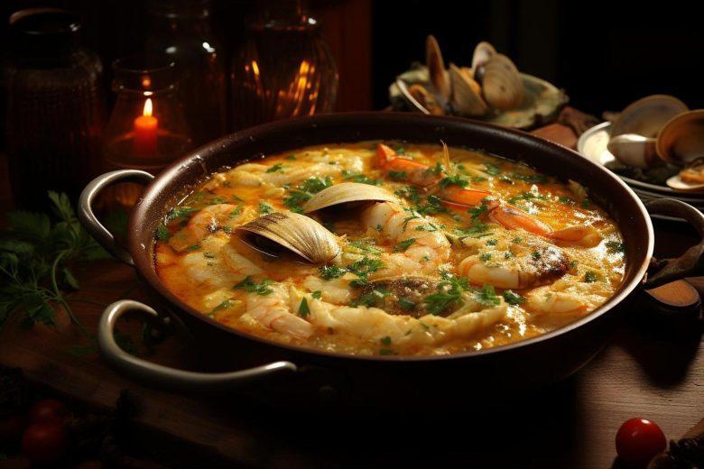 Sopa de peixe, camarão e ervas