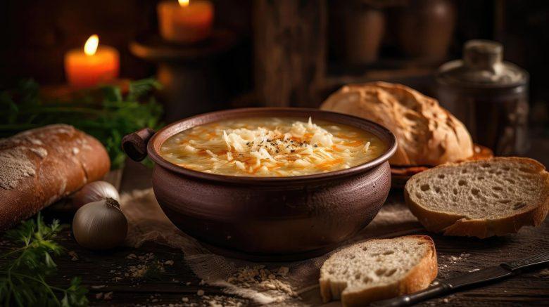 Sopa de arroz e repolho crespo