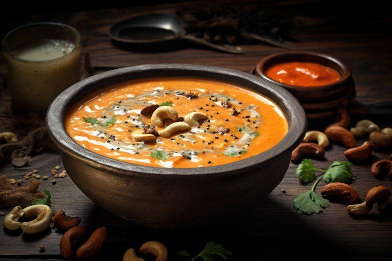 Sopa de abóbora com castanha de caju