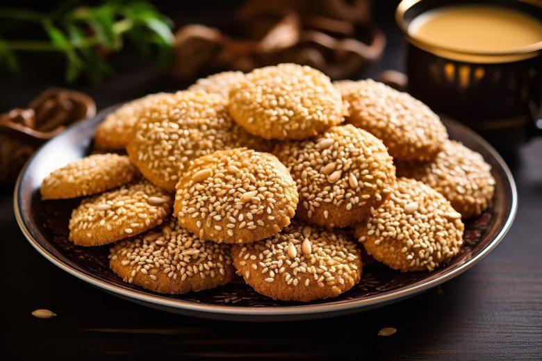 Biscoitos de amêndoas com gergelim