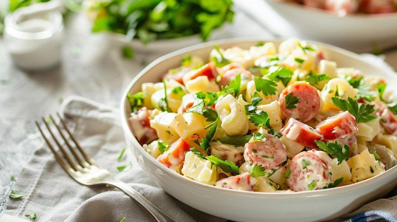 Salada de macarrão com salsichas