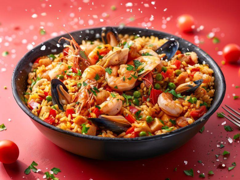 Arroz com frutos do mar na panela de barro