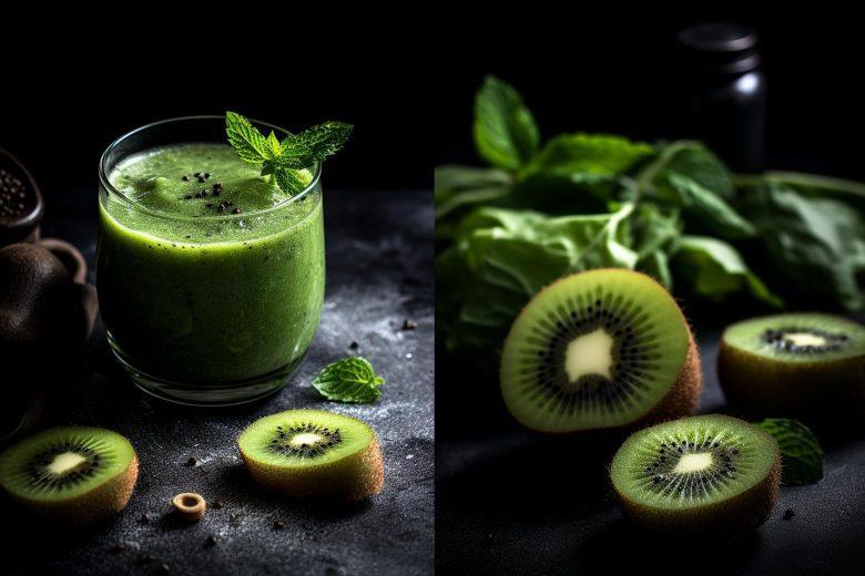Suco de abacaxi, kiwi e hortelã