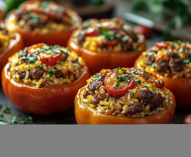 Tomates recheados com arroz e queijo