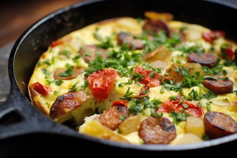 Fritada de ovos com linguiça campeira