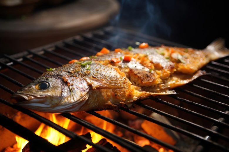 Peixe na brasa com farofa