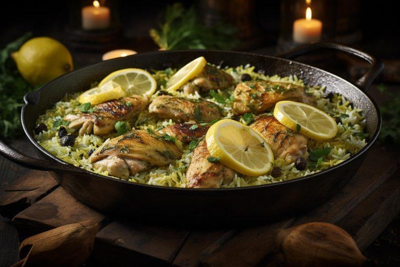 Arroz de frango com passas e pinhão