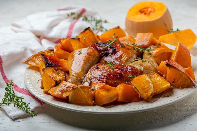 Frango assado com abóbora