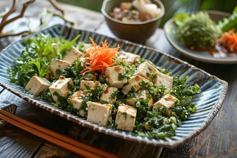 Salada de agrião, tofu, cenoura e soja