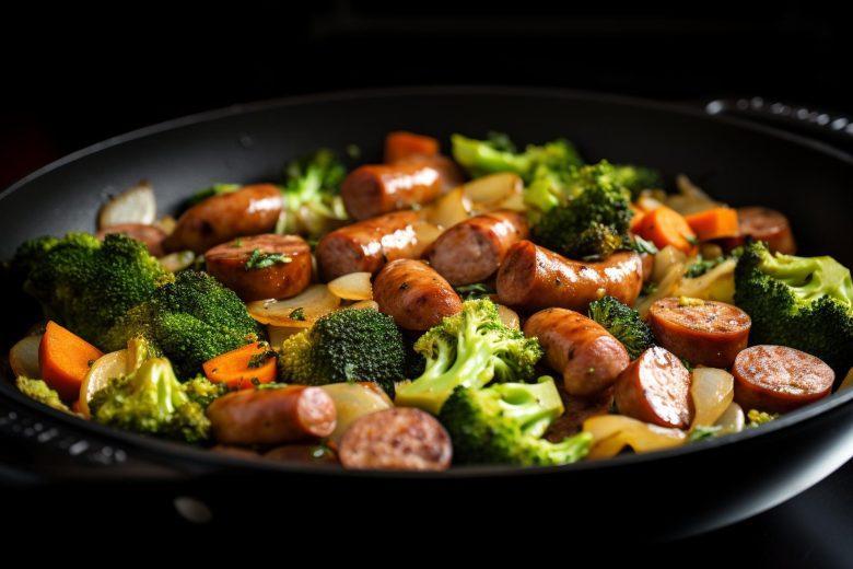 Linguiça com brócolis e batata