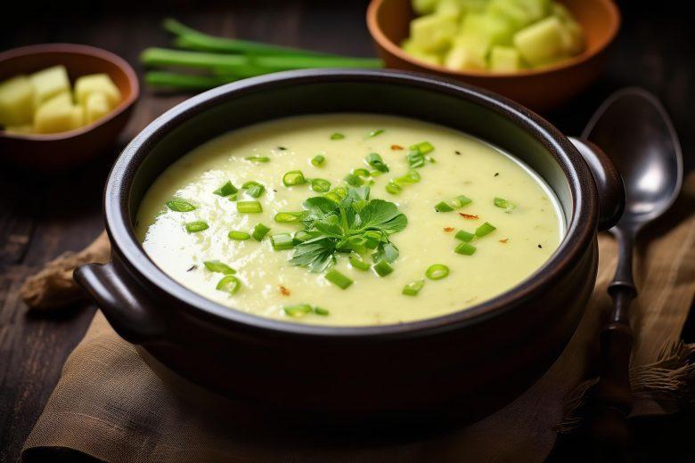 Sopa suculenta de alho-poró