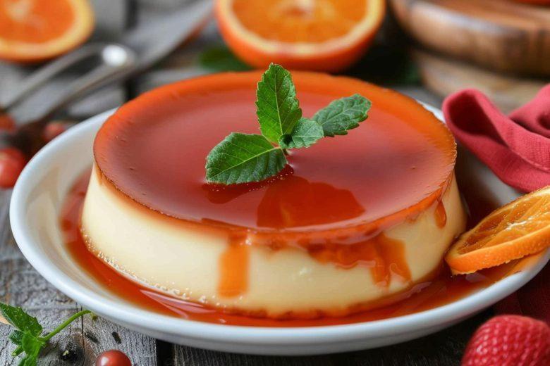 Flan de clara com calda de laranja
