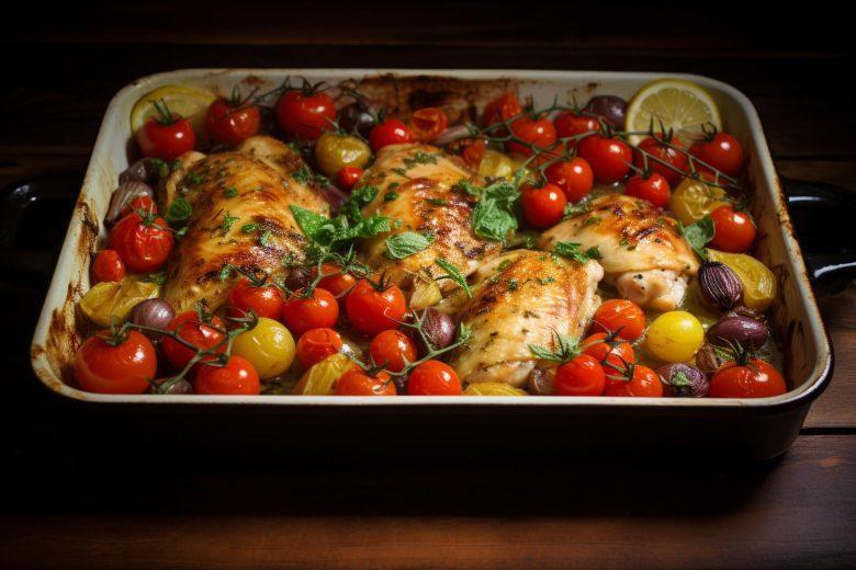 Frango com tomate e manjericão