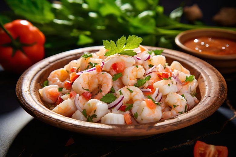 Ceviche de camarão e vieira