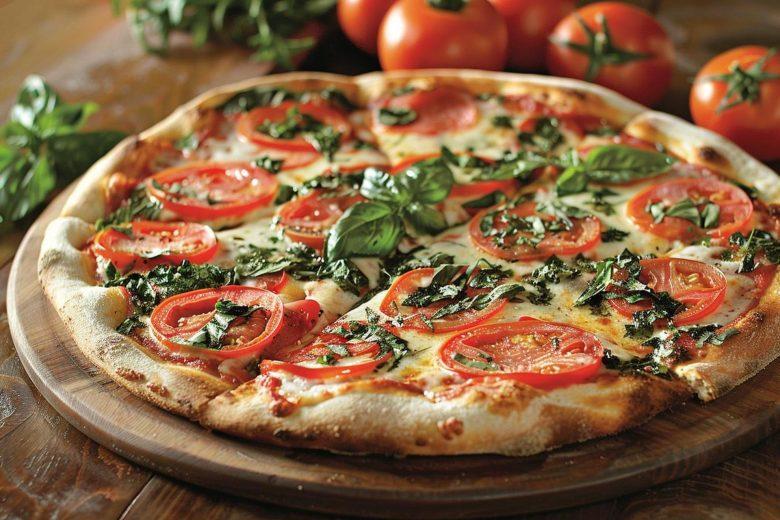Pizza de tomate e manjericão