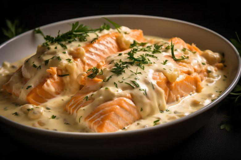 Salmão assado com creme