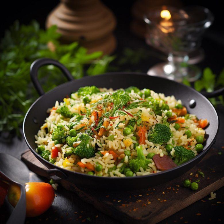 Arroz com brócolis e bacon