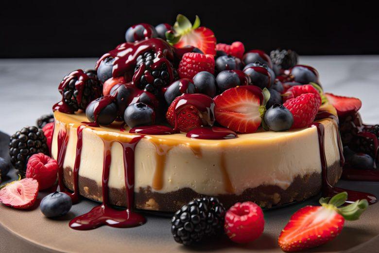 Cheesecake com frutas vermelhas e raspas de limão