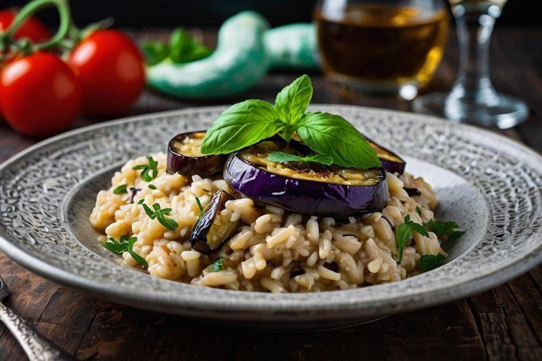 Risoto de passas e berinjela