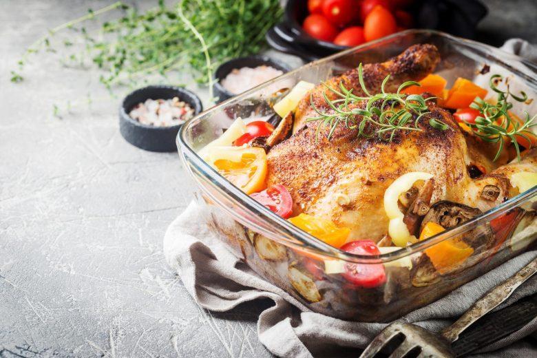 Peru com legumes caramelizados