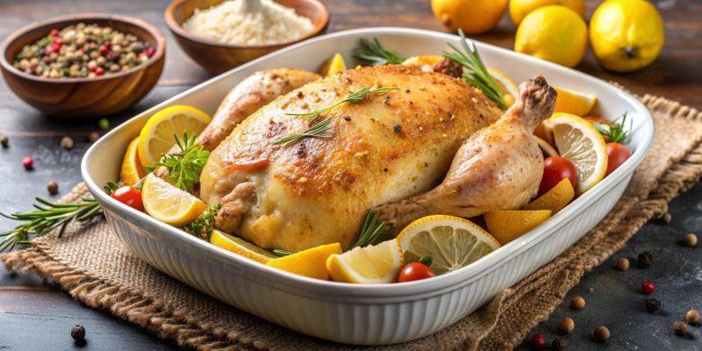 Frango assado com limão e damasco