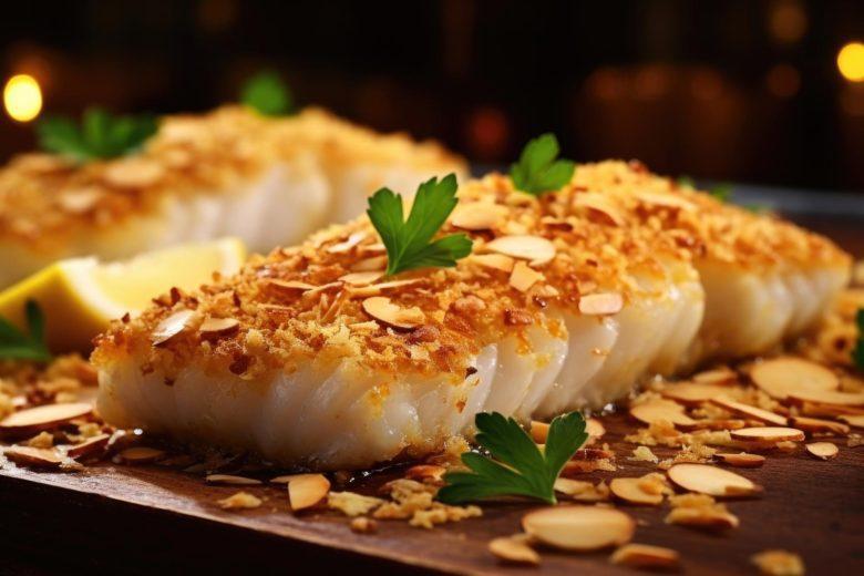 Bacalhau com crosta de amêndoa e purê de castanha