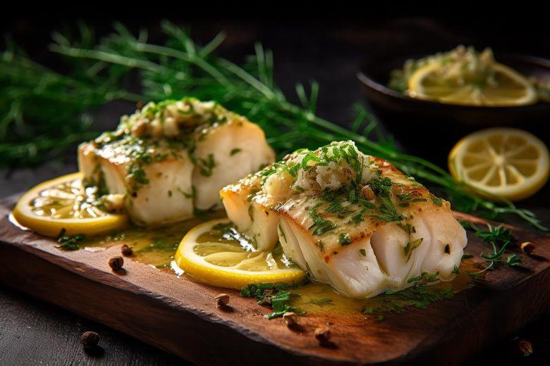 Bacalhau com limão e molho de ervas