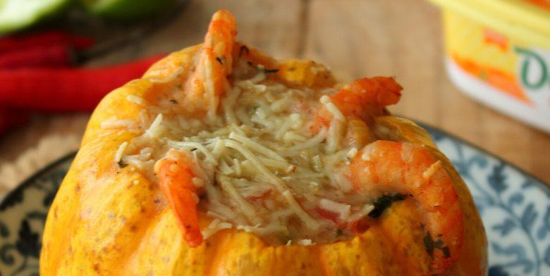 Moranga com bacalhau e camarão
