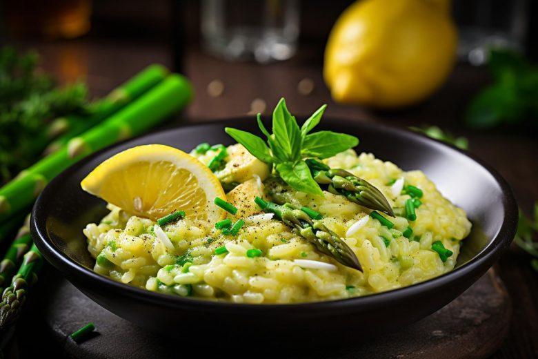 Risoto de bacalhau com aspargos