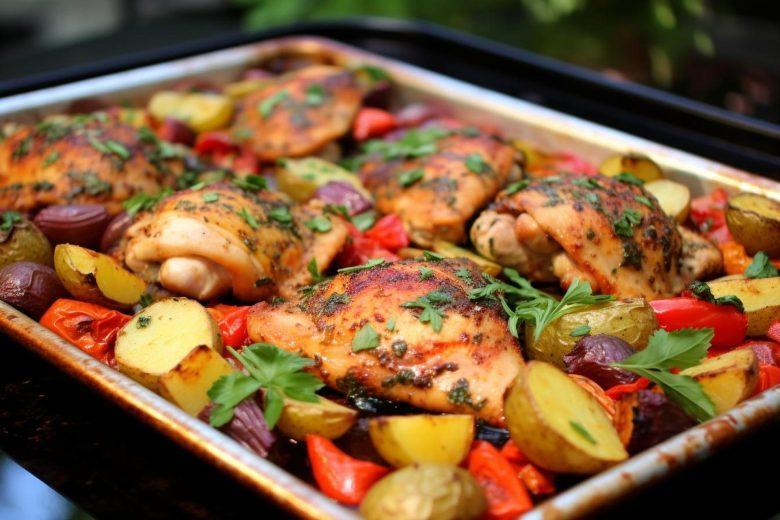 Frango assado com batata e cenoura