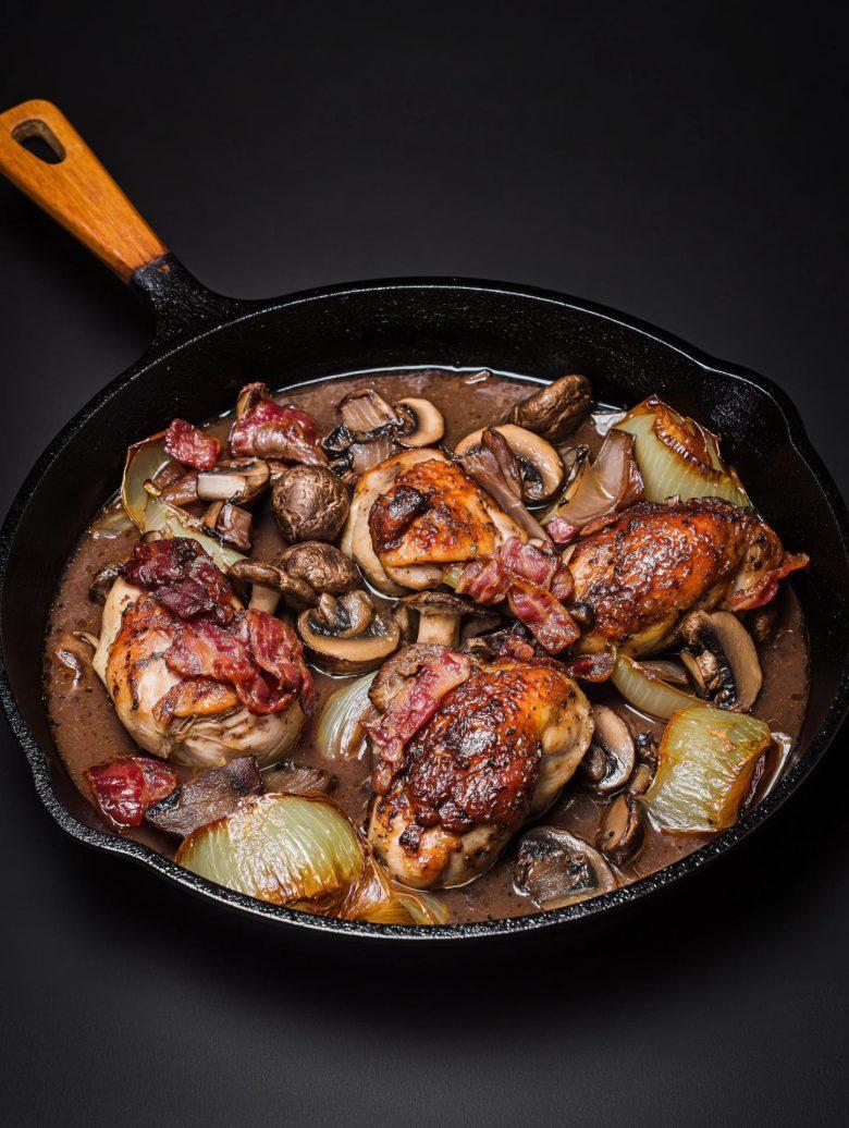 Frango acebolado ao molho de vinho