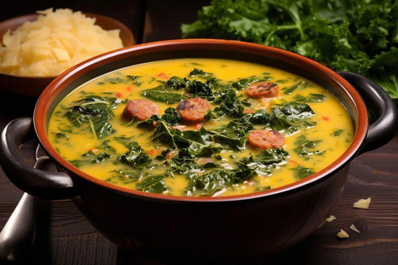 Sopa de fubá cremosa com couve e linguiça