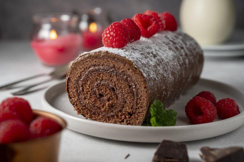 Rocambole de café e chocolate