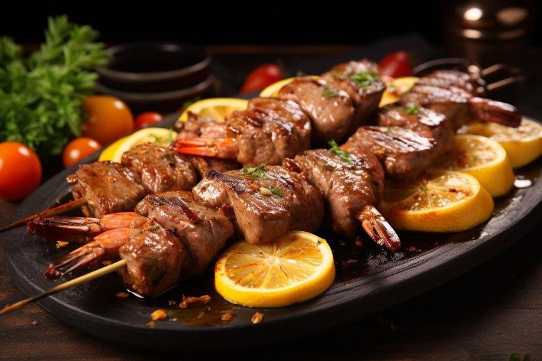 Espetinho de carne à moda oriental