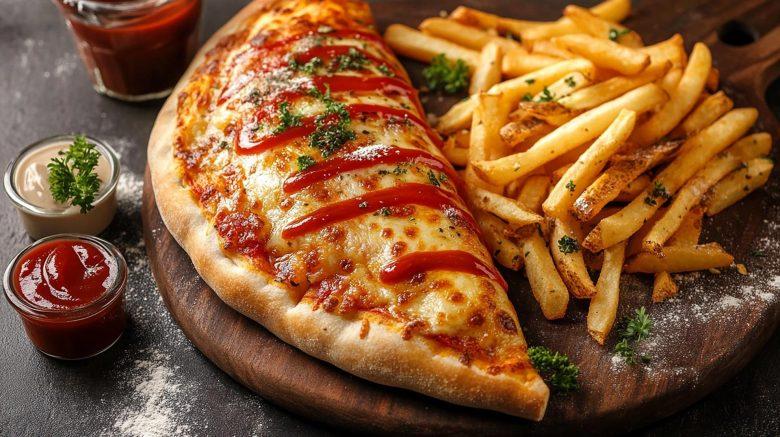 Pizza fechada de escarola e agrião